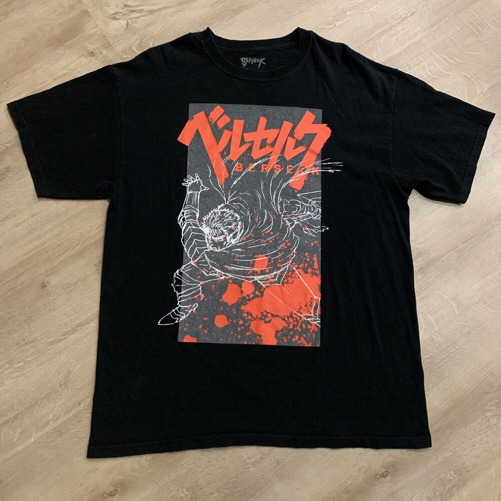 Berserk Crunchyroll Anime T-Shirt Graphic Print Mens XL Black Red Swordsman Guts